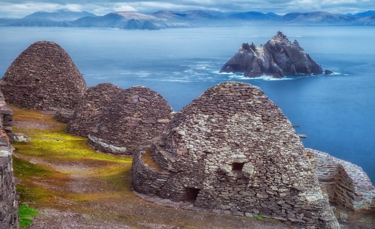The famous Bee Hive Huts at Skellig Michael, Ireland