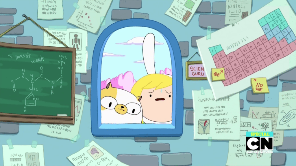 Fionna and Cake spy on Prince Gumball in Five Short Tables